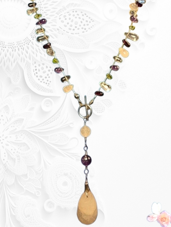 Jewelry - Vintage Sterling Silver Gemstone Pendant Necklace with Quartz Crystal 271